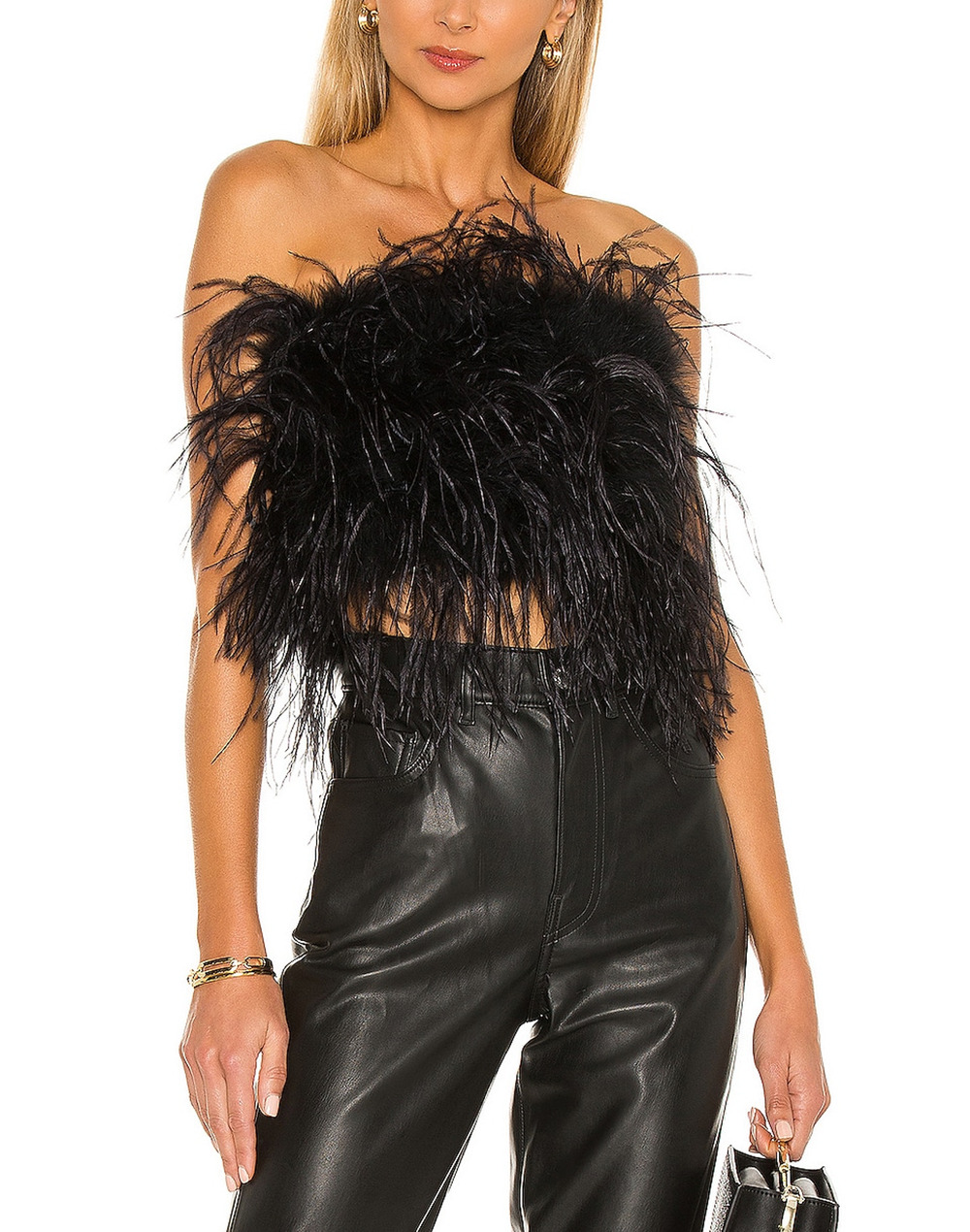 Lamarque Feathered Black Zaina Crop Top Size XS